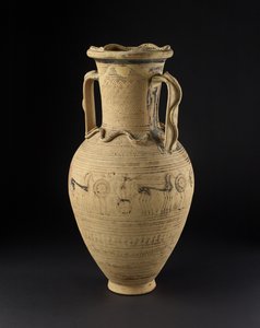 Ánfora ático decorada con una escena de duelo, Período Geométrico Tardío (c.900-720 a.C.)